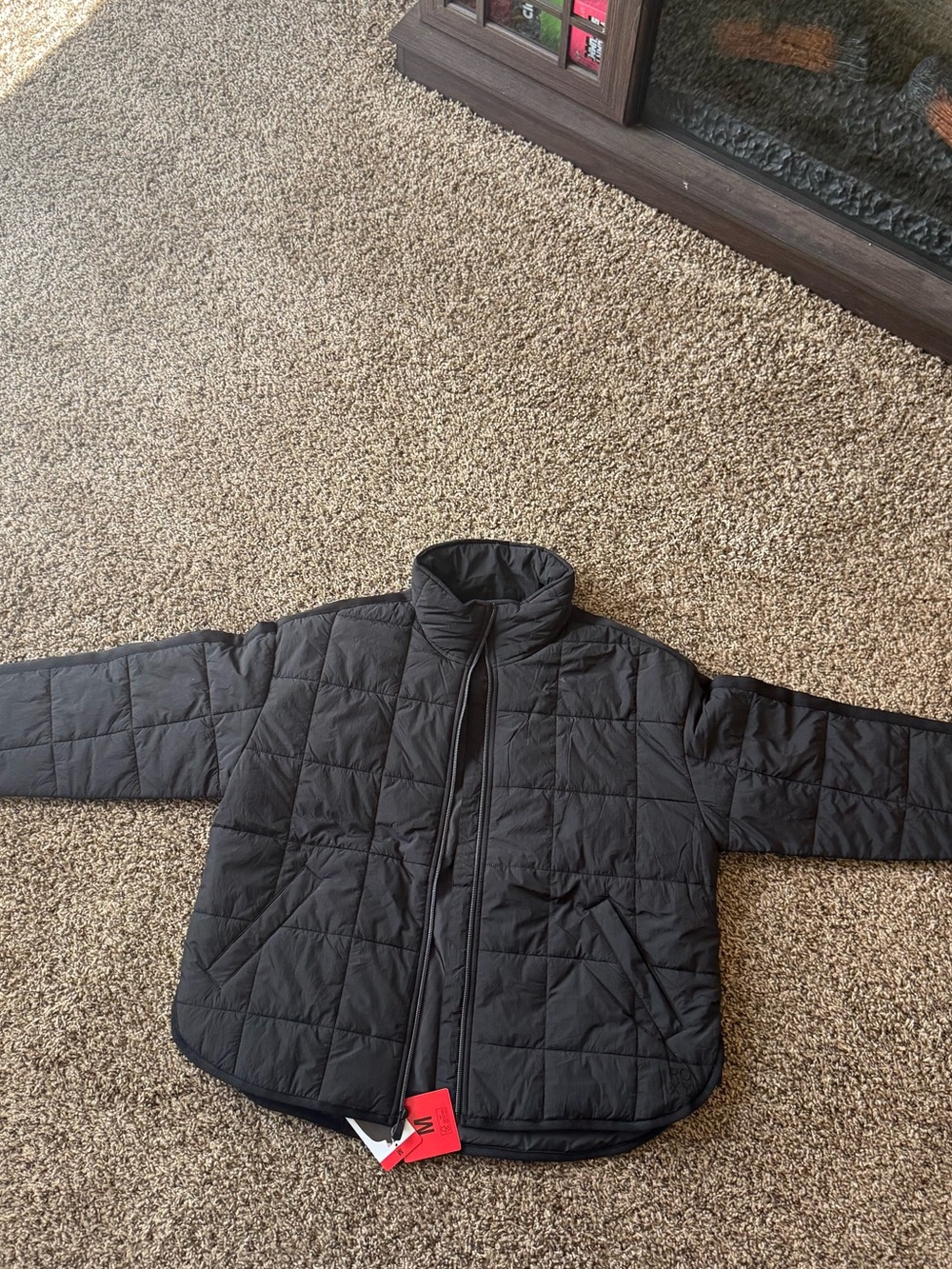 ROXY Black Quilted Puffer Jacket with Stand Collar